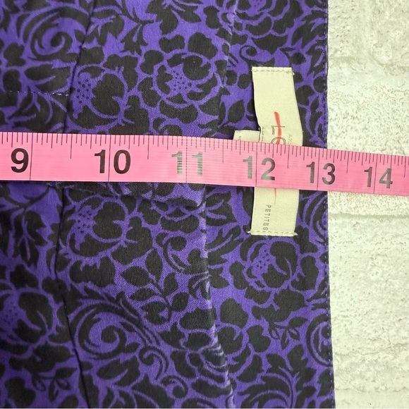 Beautiful Loft Vibrant Purple Marisa Pants Black Floral Rose Print EUC 10P - Picture 8 of 9